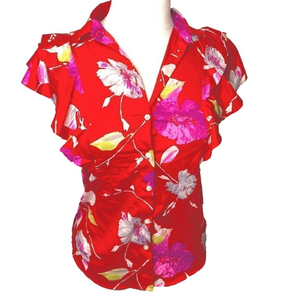 🌷 Banana Republic🌷 Red Floral Ruffle Sleeve Blouse